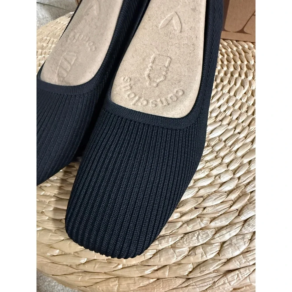 Vivaia Margot Square-Toe‎ Wedge Pumps Knit Sustainable Shoes EU/38 US/7-7.5